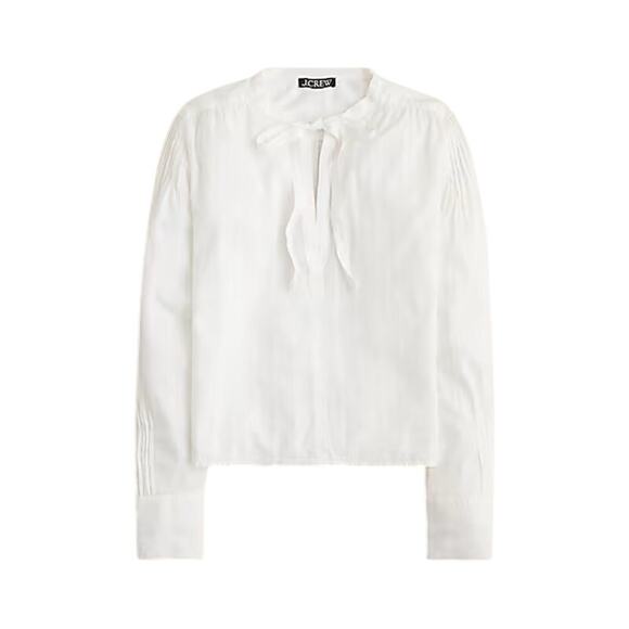 J Crew V Neck Tie Top White Cotton Blend Dobby XS NWT Casual Minimal - Picture 1 of 7